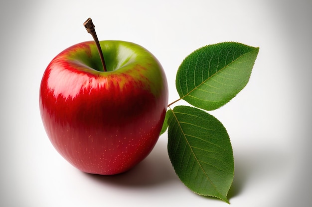 Auf weißem Hintergrund sind ein roter Apfel und ein Apfelblatt abgebildet