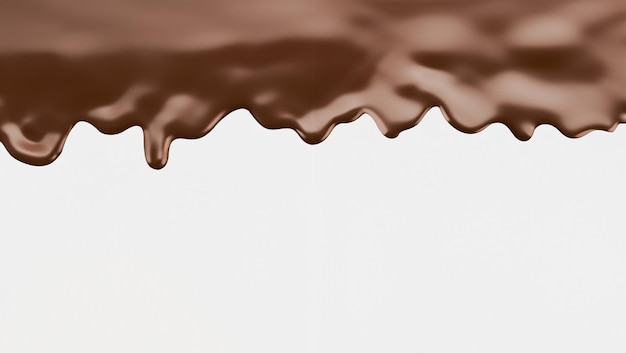Auf weißem Hintergrund tropft geschmolzene braune Schokolade 3D-Illustration