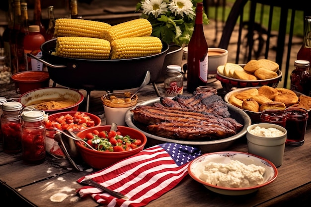 Foto aufbau einer klassischen grillszene für den 4. juli generative ai