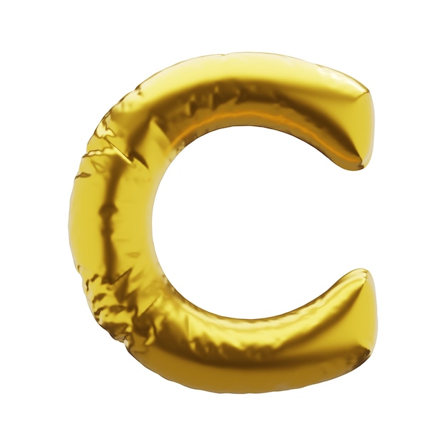 Aufblasbarer Buchstabe C in goldener Farbe. Aufblasbare Symbole in goldener Farbe für Ihr Design. 3D-Rendering.