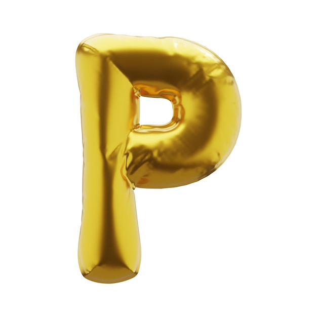 Aufblasbarer Buchstabe P in goldener Farbe. Aufblasbare Symbole in goldener Farbe für Ihr Design. 3D-Rendering.