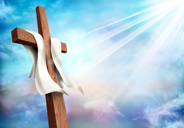 Auferstehung Christliches Kreuz mit Wolken Himmelshintergrund Leben nach dem Tod