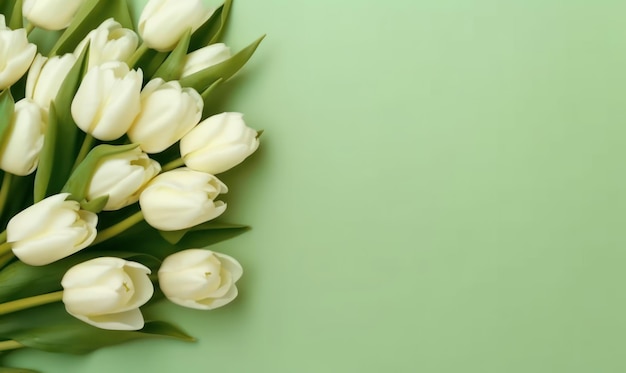 Auffälliges Arrangement aus weißen Tulpen, elegant vor einem üppigen grünen Hintergrund AI Generative