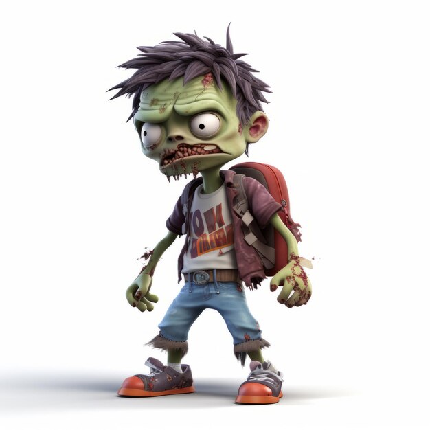 Auffälliges Zombie-Kind mit Rucksack-Vray-Stil-Illustration