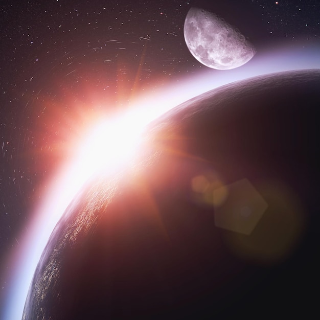 Aufgehende Sonne über dem Planeten Erde abstrakte Hintergründe Keine NASA-Bilder verwendet