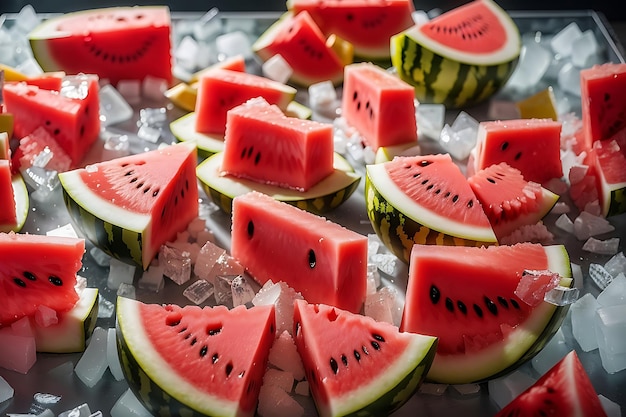 Aufgeschnittene Wassermelonen auf Eis