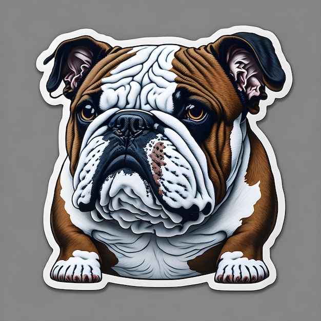 Aufkleber-Cartoon der englischen Bulldogge mit einfachem Hintergrund