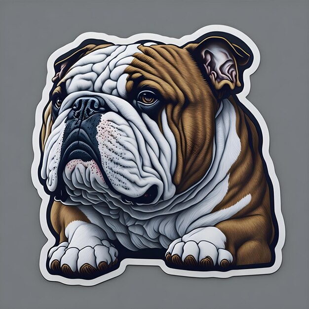 Aufkleber-Cartoon der englischen Bulldogge mit schlichtem Hintergrund