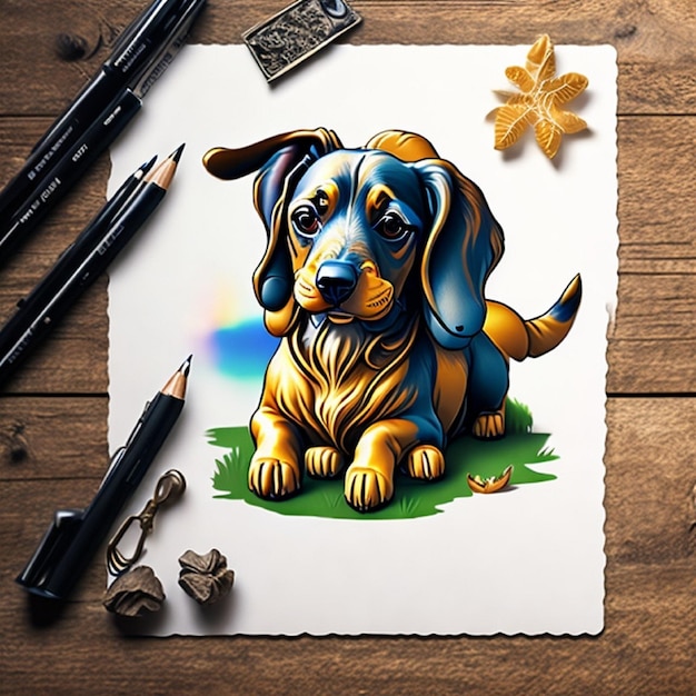 Aufkleber Cartoon niedlicher Hund farbiger Hintergrund Vermeer-Stil hochwertige HD-Octan-Rendering