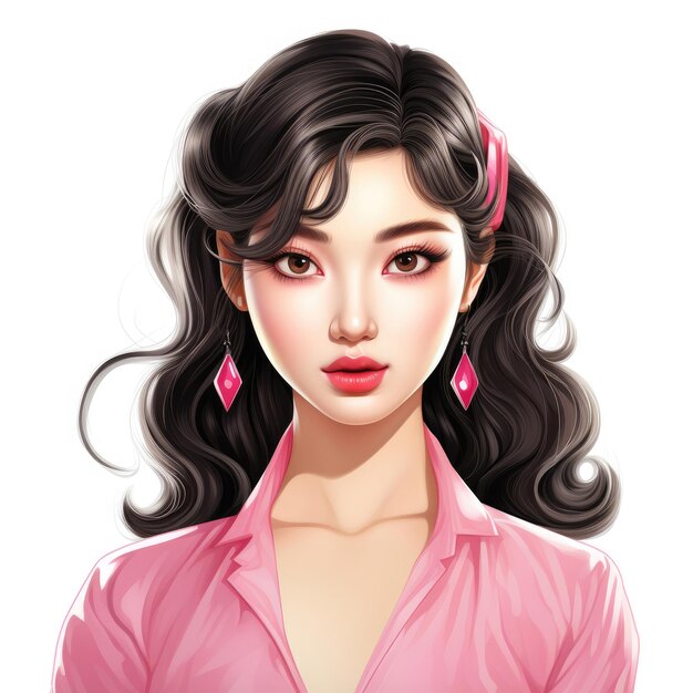 Aufkleber einer wunderschönen koreanischen Barbie auf weißem Hintergrund