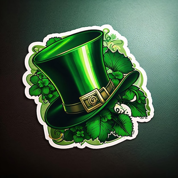 Aufkleber grüner Hutzylinder und grüne Blätter Grüne Farbe Symbol für den St. Patrick's Day