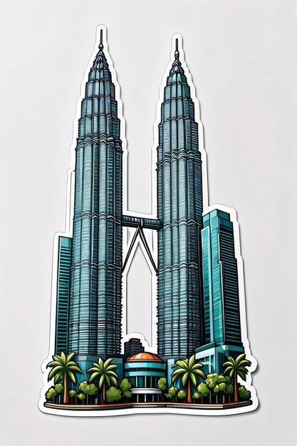 Foto aufkleber mit der illustration petronas twin towers auf weißem hintergrund