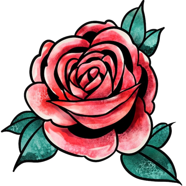 Aufkleber mit Wasserfarben und roten Rosenblumen als Designelement