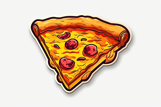 Foto aufkleber stück pizza im cartoon-stil, ai generiert