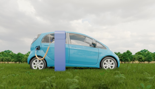 Foto aufladen des elektroautos im freien