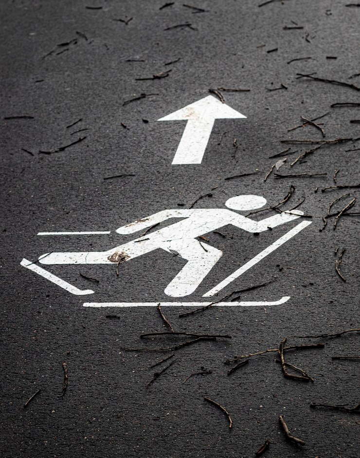 Foto aufnahme der farbmarkierung auf dem asphalt, die den skiweg anzeigt sport