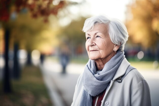 Aufnahme einer älteren Frau, die draußen steht, erstellt mit generativer KI