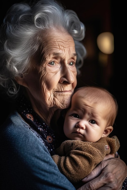 Aufnahme einer älteren Frau mit ihrem kleinen Enkel, die mit generativer KI erstellt wurde