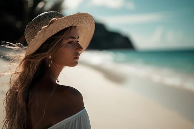 Aufnahme einer Frau an einem tropischen Strand