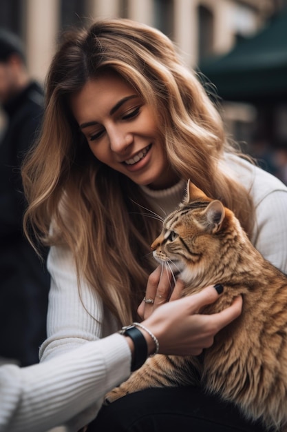 Aufnahme einer Frau, die während einer Veranstaltung eine Katze streichelt