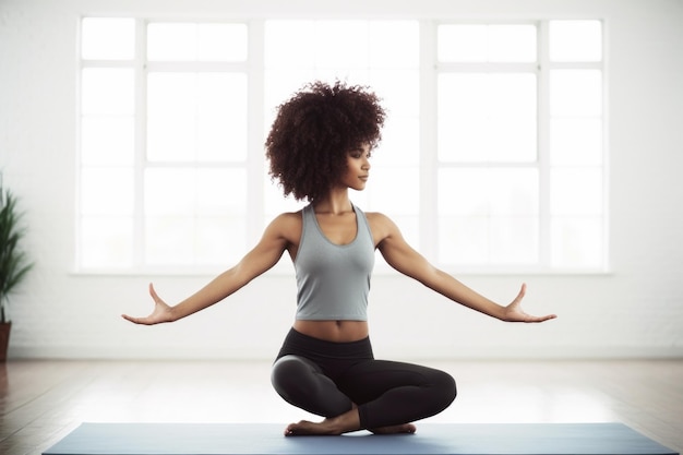 Aufnahme einer jungen Frau beim Yoga in einem Studio, das mit generativer KI erstellt wurde