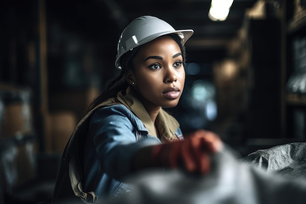 Aufnahme einer jungen Frau, die in einer Recyclinganlage arbeitet