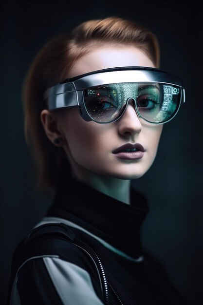 Aufnahme einer jungen Frau mit einer futuristischen Brille, die mit generativer KI erstellt wurde