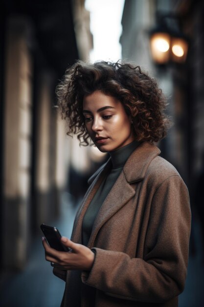 Aufnahme einer jungen Frau mit ihrem Smartphone, die mit generativer KI erstellt wurde