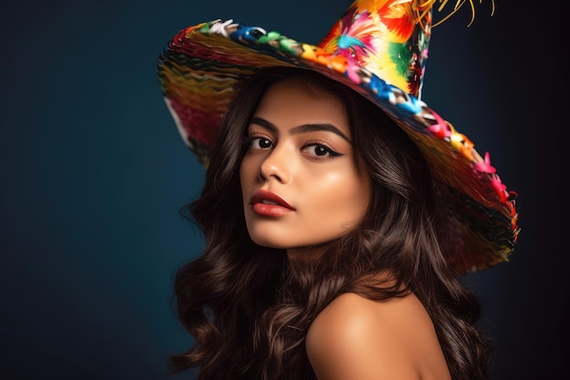 Aufnahme einer jungen Mexikanerin mit einem Partyhut, der mit generativer KI erstellt wurde