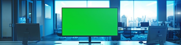 Foto aufnahme eines fernsehers mit horizontalem grünem bildschirm im besprechungsraum eines modernen büros