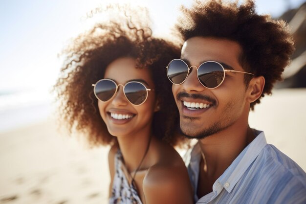 Aufnahme eines jungen Mannes und einer jungen Frau, die den Tag am Strand verbringen, erstellt mit generativer KI