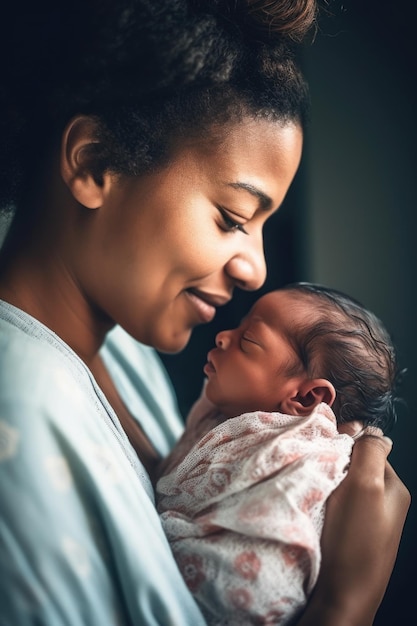 Aufnahme eines neugeborenen Mädchens, das sich zu Hause mit seiner Mutter verbindet