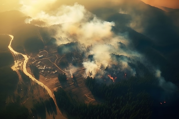 Aufnahme eines riesigen Waldbrandes von oben