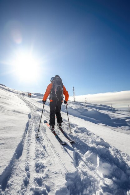 Aufnahme eines Skifahrers mit Stöcken auf der Skipiste, erstellt mit generativer KI