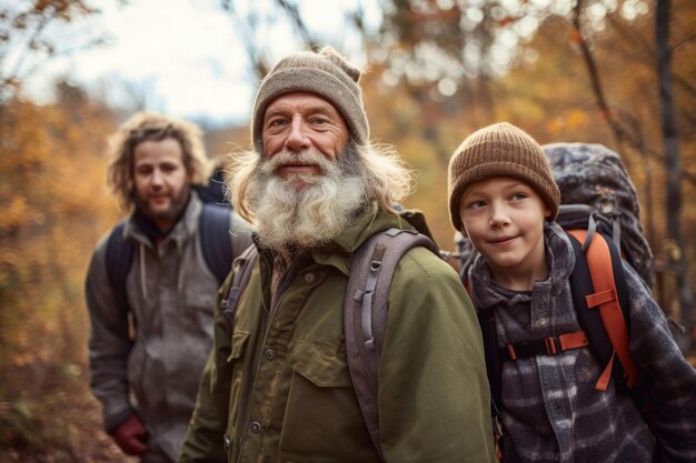 Foto aufnahme eines vaters und seiner beiden söhne auf einer wanderung, erstellt mit generativer ki