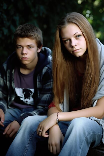 Foto aufnahme von einem teenager und einem mädchen, die zusammen sitzen