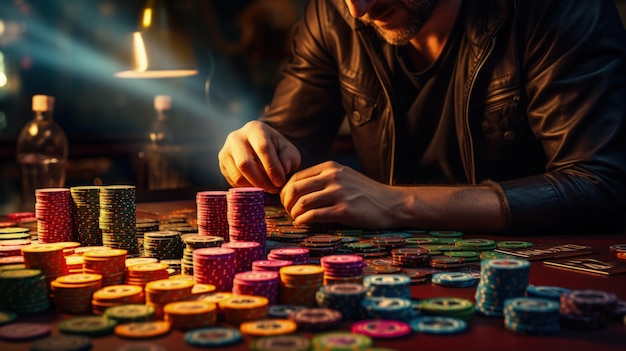 Aufregende Pokerspiele in einem Online-Casino Karten und Chips auf dem Tisch Glücksspiel-Erfahrung gewinnen Hände und Wetten