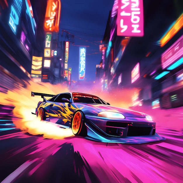 Aufregendes Drift-Rennen in Tokio Neonlicht-Geschwindigkeit und Rutschen