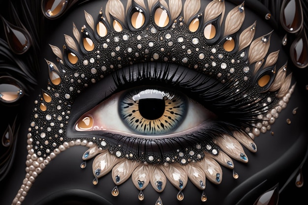 Auge mit Super Black Gold Makeup Schönes Luxusfrauenauge Vantablack Makeup Generative AI Illustration