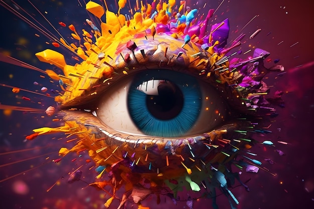 Foto augen mit farbenfroher kreativer explosion