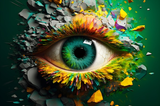 Augen mit farbenfroher kreativer Explosion
