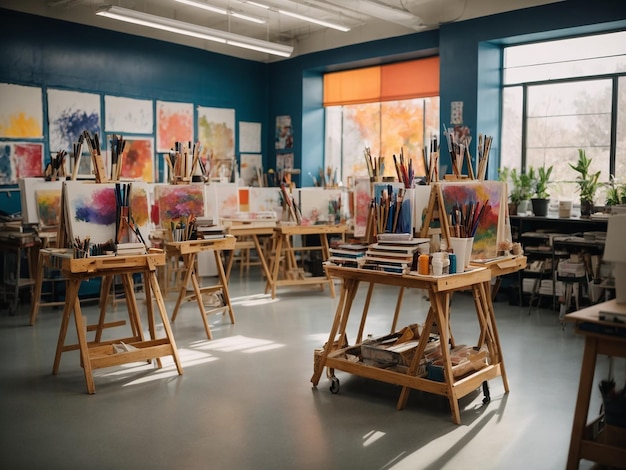 Un aula de artes en la escuela durante el recreo