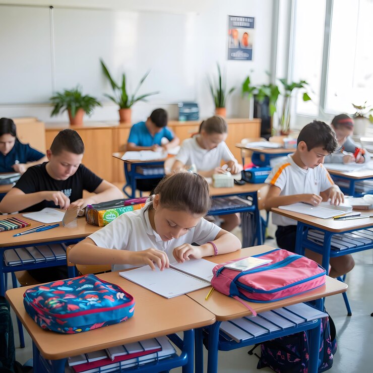 un aula con un cartel que dice escuela en él