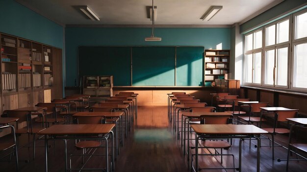 Aula de clase vintage sin estudiante