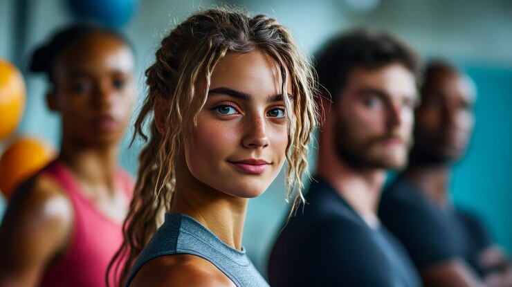 Foto aula de treinamento funcional com kettlebells e bandas de resistência em grupo