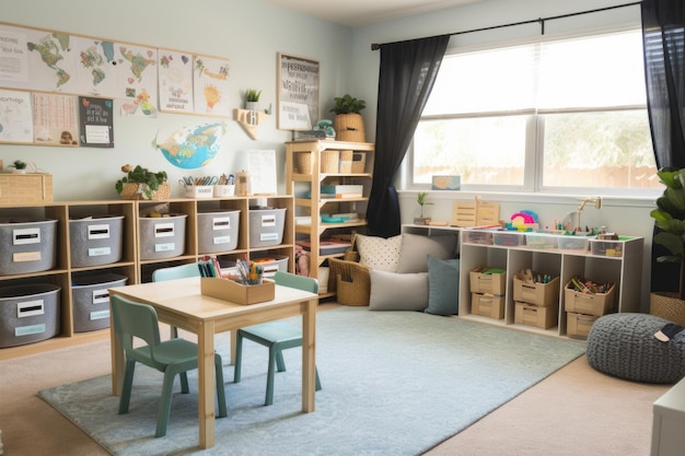 Foto aula de educación en el hogar con materiales de aprendizaje y decoración personalizada creada con ai generativa