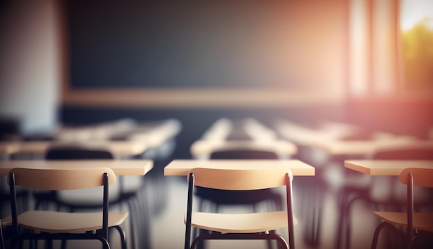 Aula de la escuela en el fondo borroso sin joven estudiante Vista borrosa de la sala de clase elemental no k