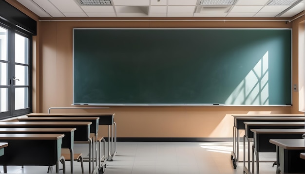 un aula con un gran tablero verde que dice la palabra en él