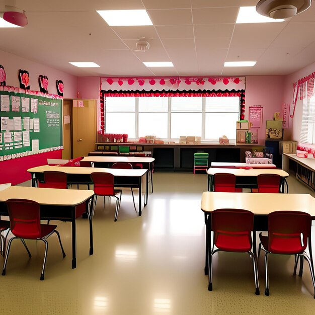 Foto aula de una guardería sin niños y maestro