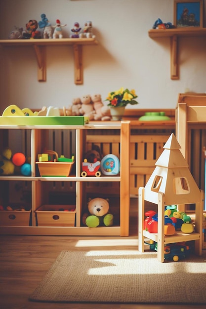 Foto aula de una guardería sin niños y sin maestro